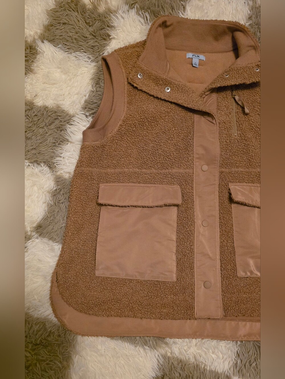 FLX Women's Camel Sherpa Utility Vest - Picture 2 of 5